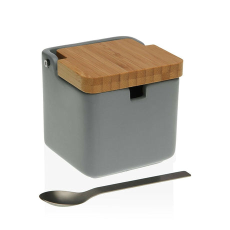 Açucareiro Versa Cinzento Cerâmica Aço Bambu Dolomite (8,5 x 8,7 x 8,5 cm) - EcoNest