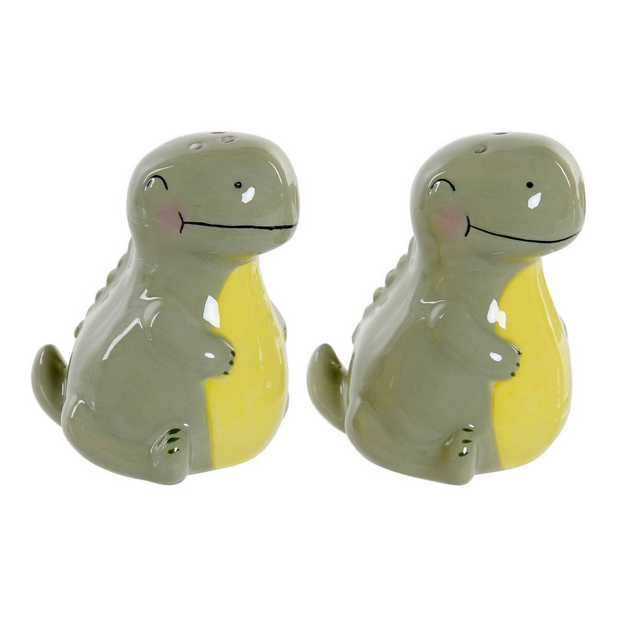 Salero con Tapa DKD Home Decor LC-173478 Dinosaurio Blanco Verde Dolomita 6,6 x 7 x 7,7 cm (2 pcs)