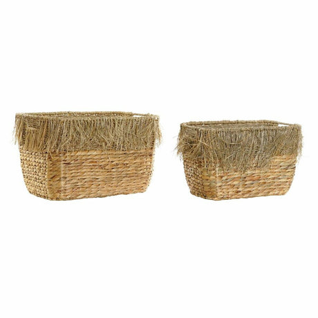 Conjunto de Cestas DKD Home Decor Castanho Multicolor Natural Franjas 40 x 30 x 26 cm - EcoNest