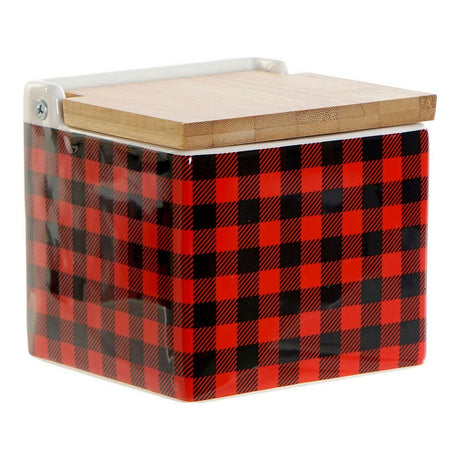 Saleiro com Tampa DKD Home Decor 8424001758265 Preto Vermelho Bambu Dolomite 11,5 x 11,5 x 11 cm - EcoNest