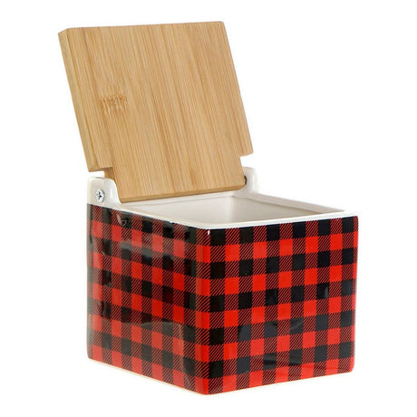 Saleiro com Tampa DKD Home Decor 8424001758265 Preto Vermelho Bambu Dolomite 11,5 x 11,5 x 11 cm - EcoNest