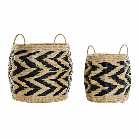 Conjunto de Cestas DKD Home Decor Natural Preto Marrom claro Fibra natural (30 x 30 x 30 cm) - EcoNest