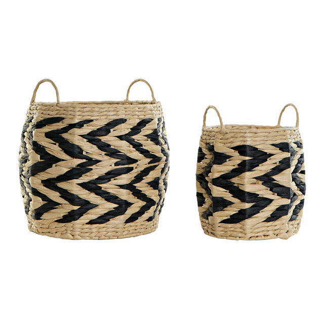 Conjunto de Cestas DKD Home Decor Natural Preto Marrom claro Fibra natural (30 x 30 x 30 cm) - EcoNest