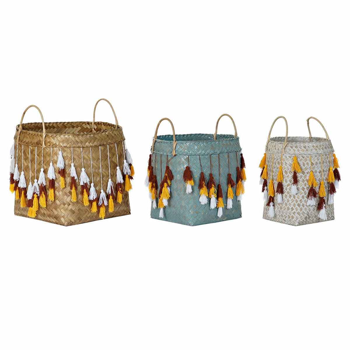 Conjunto de Cestas DKD Home Decor Bambu Bali Franjas (3 pcs) - EcoNest