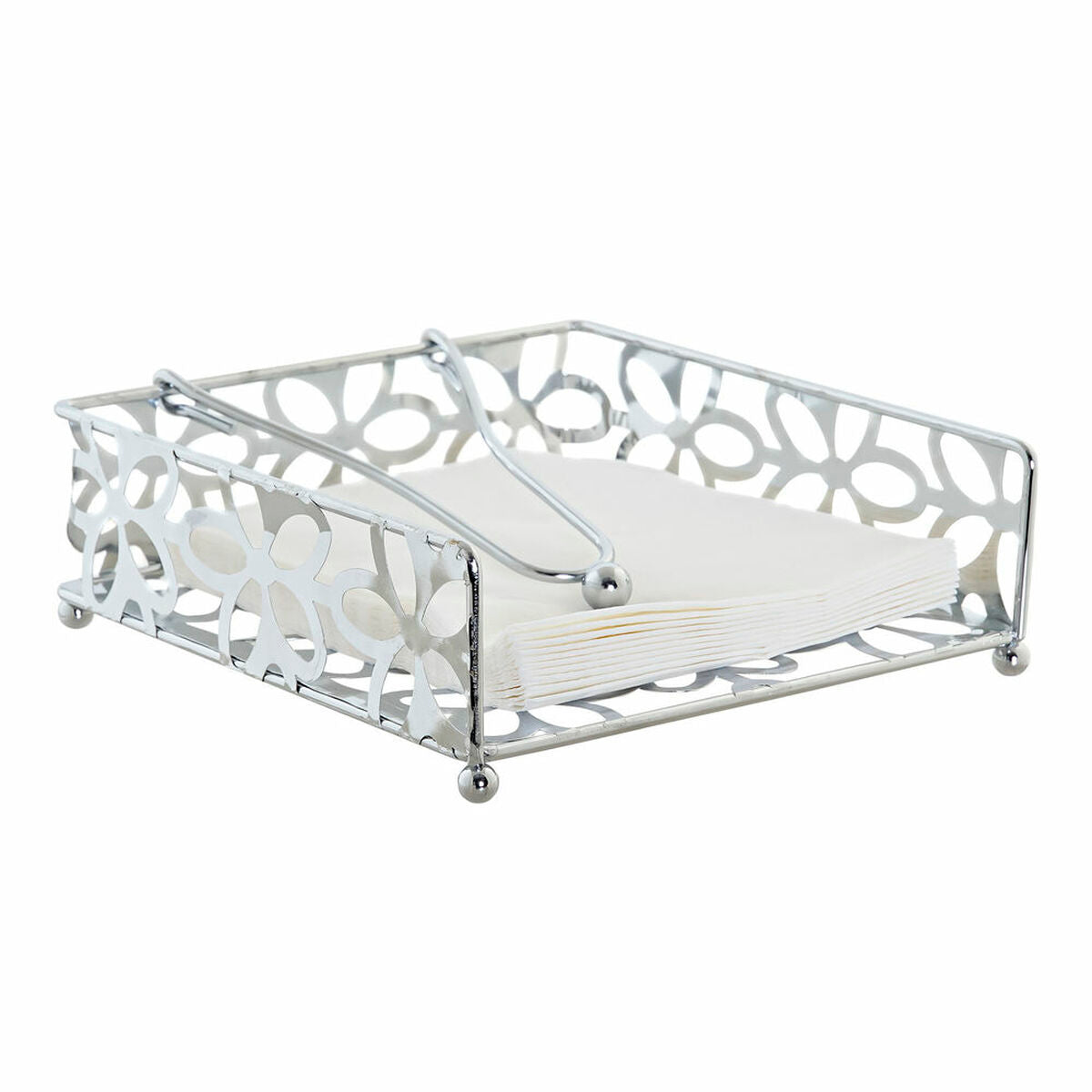 Porta-guardanapos DKD Home Decor Margarida Prateado Metal Plástico 18 x 19 x 6 cm - EcoNest