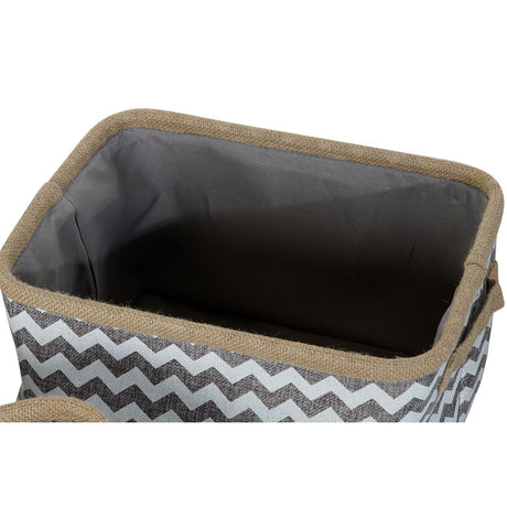 Conjunto de Cestas DKD Home Decor 36 x 31 x 20 cm Cinzento Poliéster Zig-zag Branco Jute Boho - EcoNest