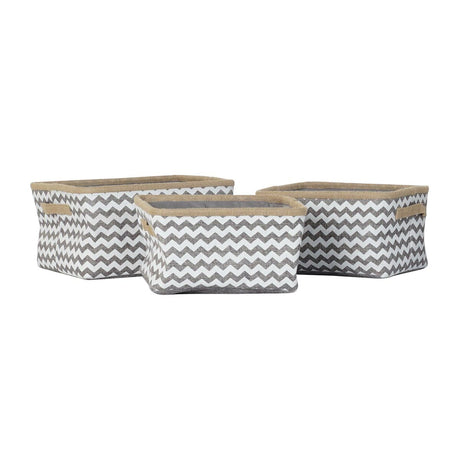 Conjunto de Cestas DKD Home Decor 36 x 31 x 20 cm Cinzento Poliéster Zig-zag Branco Jute Boho - EcoNest