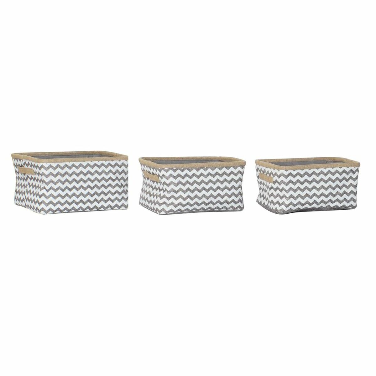 Conjunto de Cestas DKD Home Decor 36 x 31 x 20 cm Cinzento Poliéster Zig-zag Branco Jute Boho - EcoNest