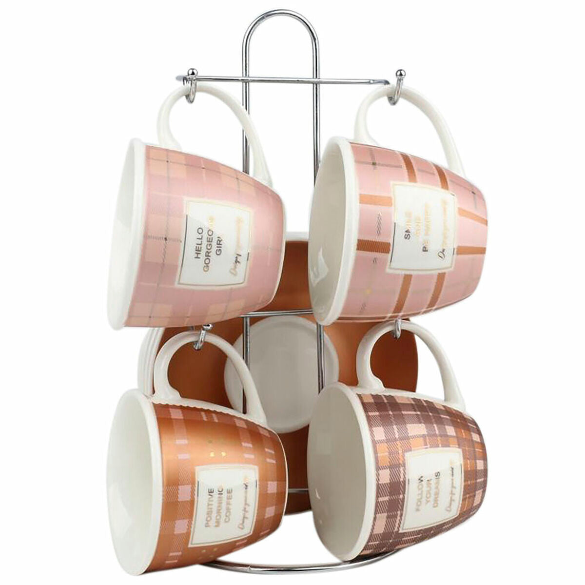 Conjunto de Chávenas de Café DKD Home Decor Cor de Rosa Metal Castanho Branco 210 ml 4 Peças - EcoNest