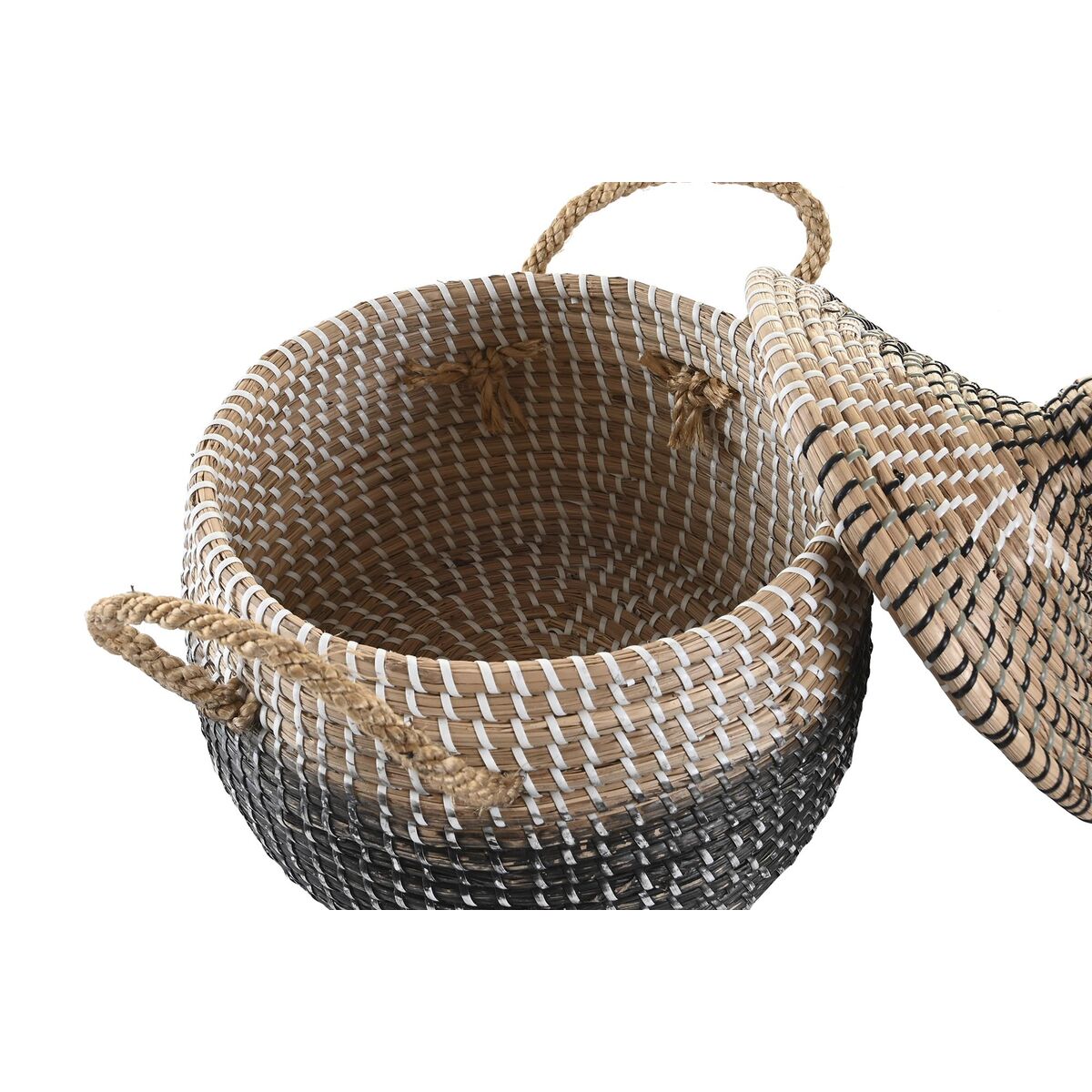 Conjunto de Cestas DKD Home Decor Cinzento Natural Duas cores Zostera marina Boho 41 x 41 x 33 cm (2 Unidades) - EcoNest