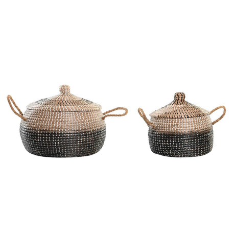 Conjunto de Cestas DKD Home Decor Cinzento Natural Duas cores Zostera marina Boho 41 x 41 x 33 cm (2 Unidades) - EcoNest