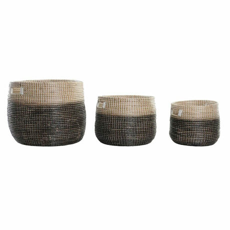 Conjunto de Cestas DKD Home Decor Natural Cinzento Zostera marina (3 pcs) (37 x 37 x 40 cm) - EcoNest