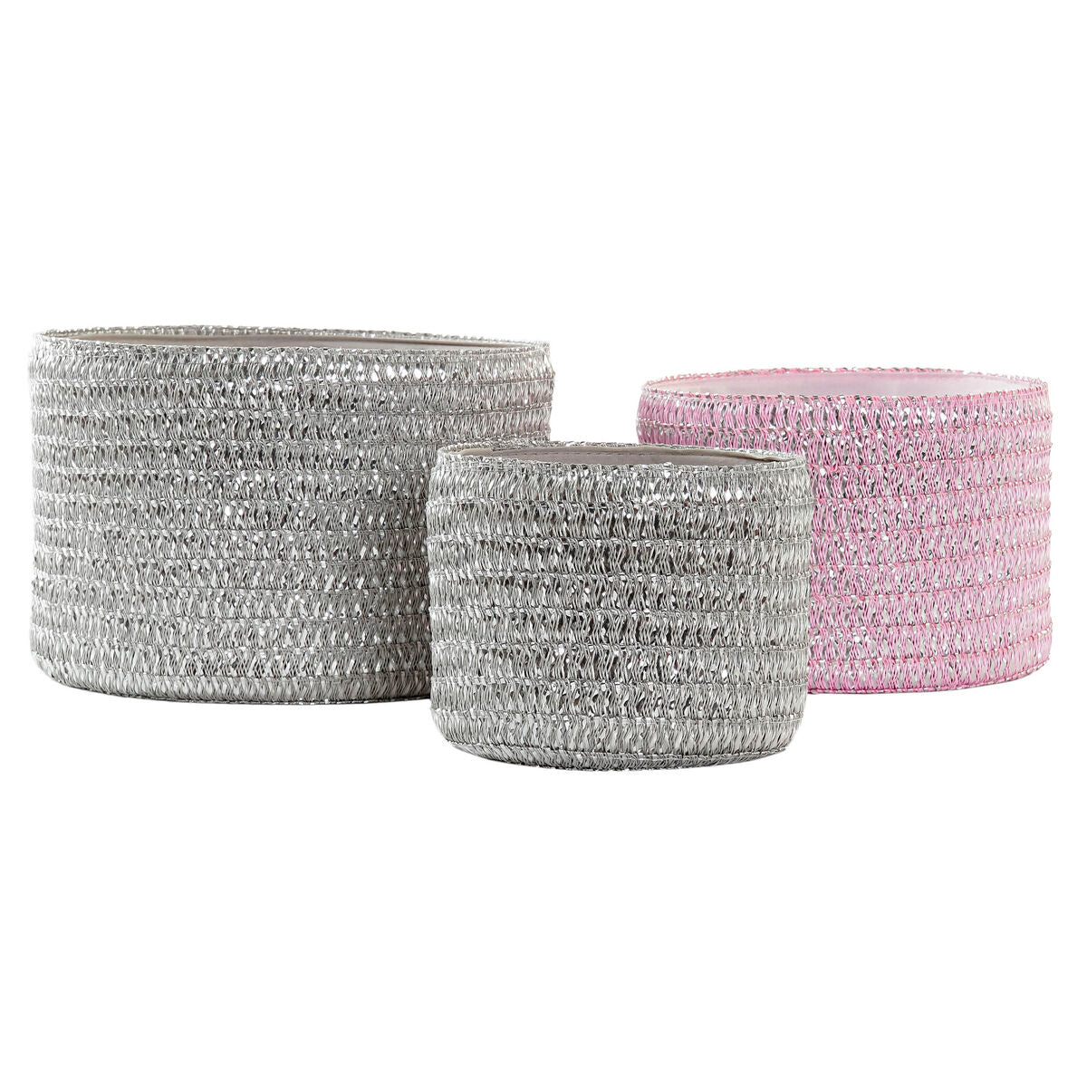 Conjunto de Cestas DKD Home Decor Cinzento Cor de Rosa Polipropileno 27 x 27 x 17 cm - EcoNest