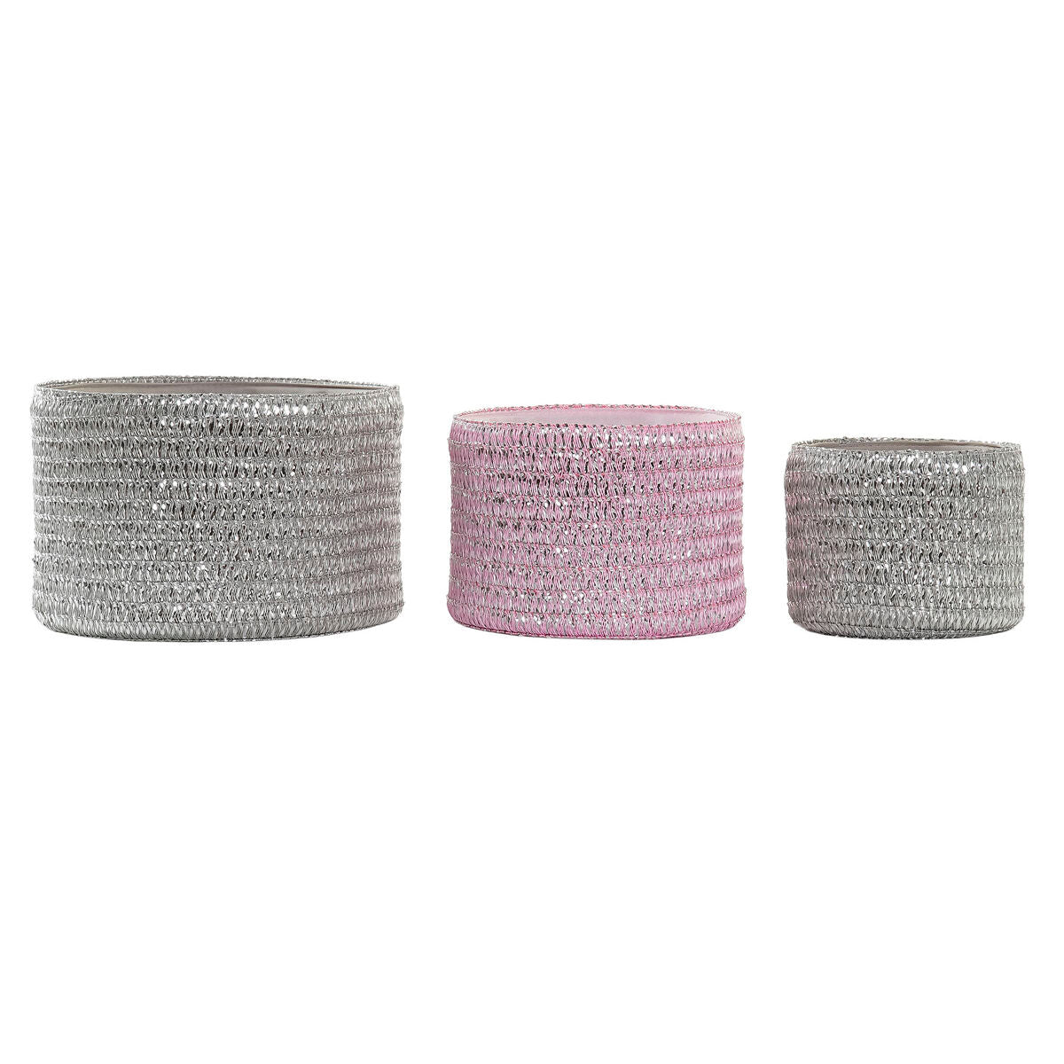 Conjunto de Cestas DKD Home Decor Cinzento Cor de Rosa Polipropileno 27 x 27 x 17 cm - EcoNest