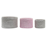 Conjunto de Cestas DKD Home Decor Cinzento Cor de Rosa Polipropileno 27 x 27 x 17 cm - EcoNest