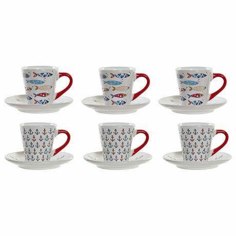 Conjunto de Chávenas de Café DKD Home Decor Metal Multicolor Grés 130 ml - EcoNest