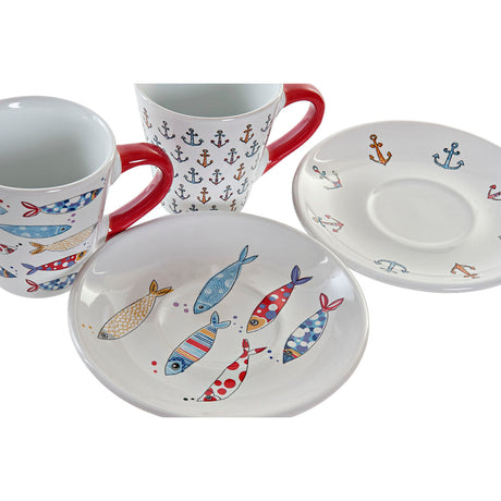 Conjunto de Chávenas de Café DKD Home Decor Metal Multicolor Grés 130 ml - EcoNest