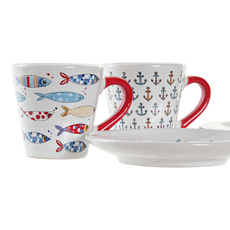 Conjunto de Chávenas de Café DKD Home Decor Metal Multicolor Grés 130 ml - EcoNest