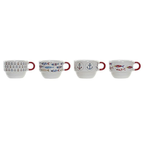 Conjunto de Chávenas de Café DKD Home Decor Vermelho Multicolor Metal Grés 4 Peças 190 ml - EcoNest