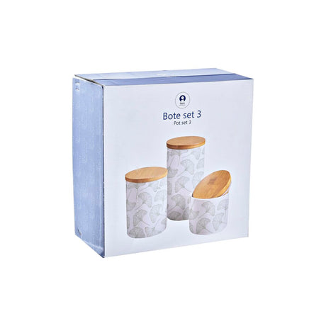 Conjunto de 3 Potes DKD Home Decor Natural Branco Verde Bambu Grés Tropical 10 x 10 x 17 cm - EcoNest