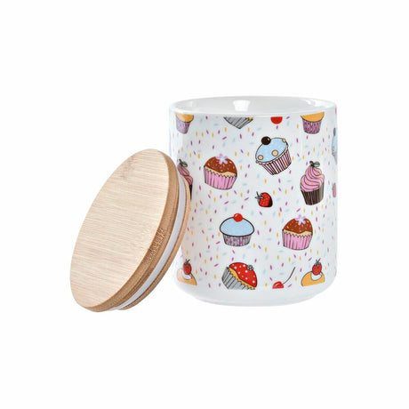 Conjunto de 3 Potes DKD Home Decor Natural Branco Multicolor Bambu Grés 10 x 10 x 17 cm Cupcake - EcoNest