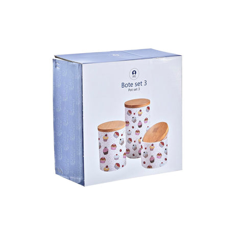 Conjunto de 3 Potes DKD Home Decor Natural Branco Multicolor Bambu Grés 10 x 10 x 17 cm Cupcake - EcoNest