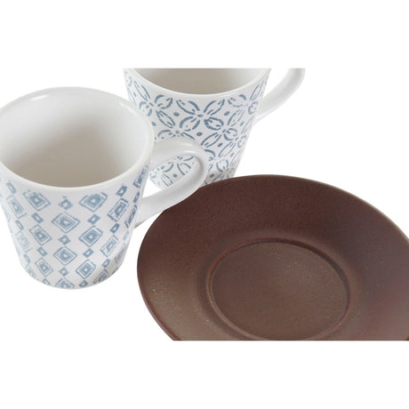 Conjunto de Chávenas de Café DKD Home Decor Azul Castanho Madeira da borracha Branco Grés 90 ml - EcoNest