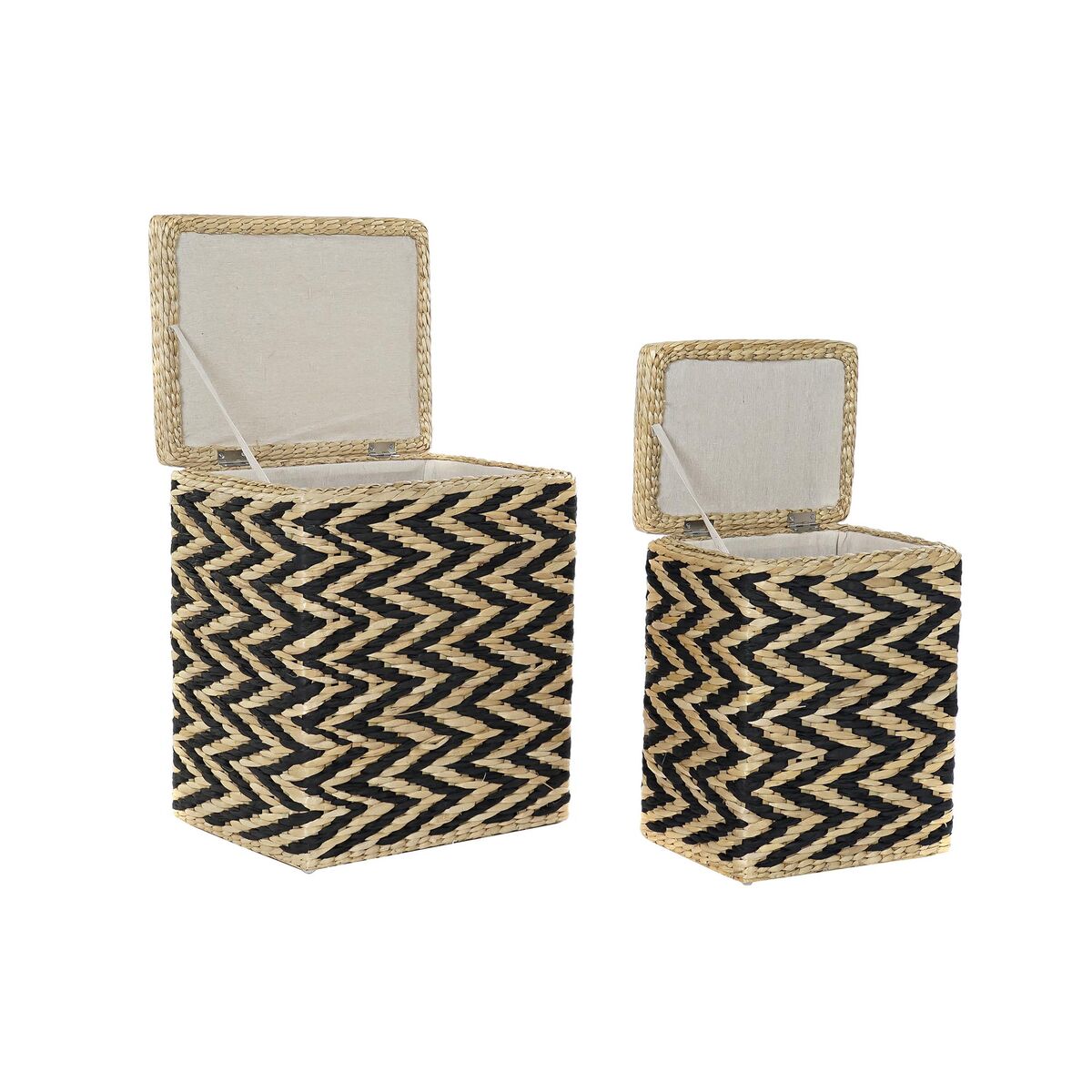 Cesto da Roupa DKD Home Decor Natural Preto Poliéster Colonial Fibra (43 x 32 x 50,5 cm) - EcoNest