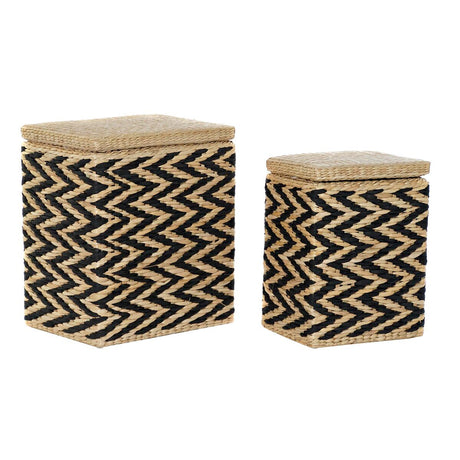 Cesto da Roupa DKD Home Decor Natural Preto Poliéster Colonial Fibra (43 x 32 x 50,5 cm) - EcoNest