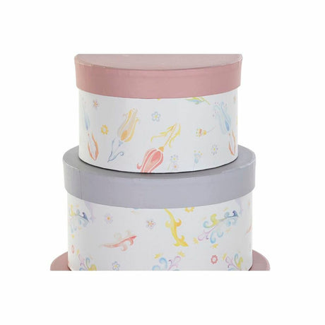Conjunto de Caixas de Organização Empilháveis DKD Home Decor Bloemen Riscas Azul Lilás Branco Multicolor Cartão (37,5 x 37,5 x 1 - EcoNest