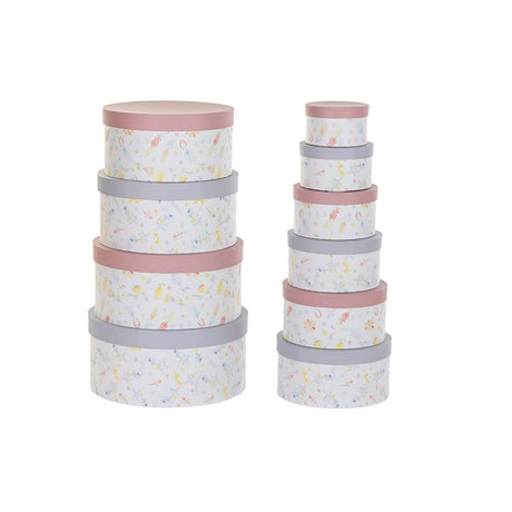 Conjunto de Caixas de Organização Empilháveis DKD Home Decor Bloemen Riscas Azul Lilás Branco Multicolor Cartão (37,5 x 37,5 x 1 - EcoNest