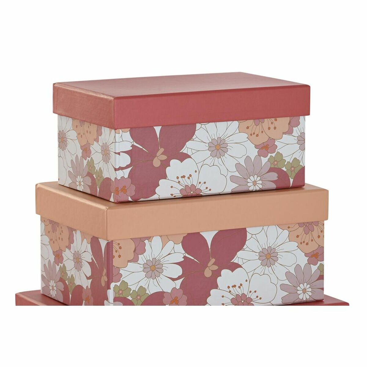 Conjunto de Caixas de Organização Empilháveis DKD Home Decor Fúcsia Branco Pêssego Cartão (43,5 x 33,5 x 15,5 cm) - EcoNest
