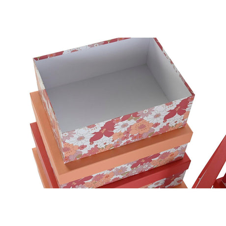 Conjunto de Caixas de Organização Empilháveis DKD Home Decor Fúcsia Branco Pêssego Cartão (43,5 x 33,5 x 15,5 cm) - EcoNest