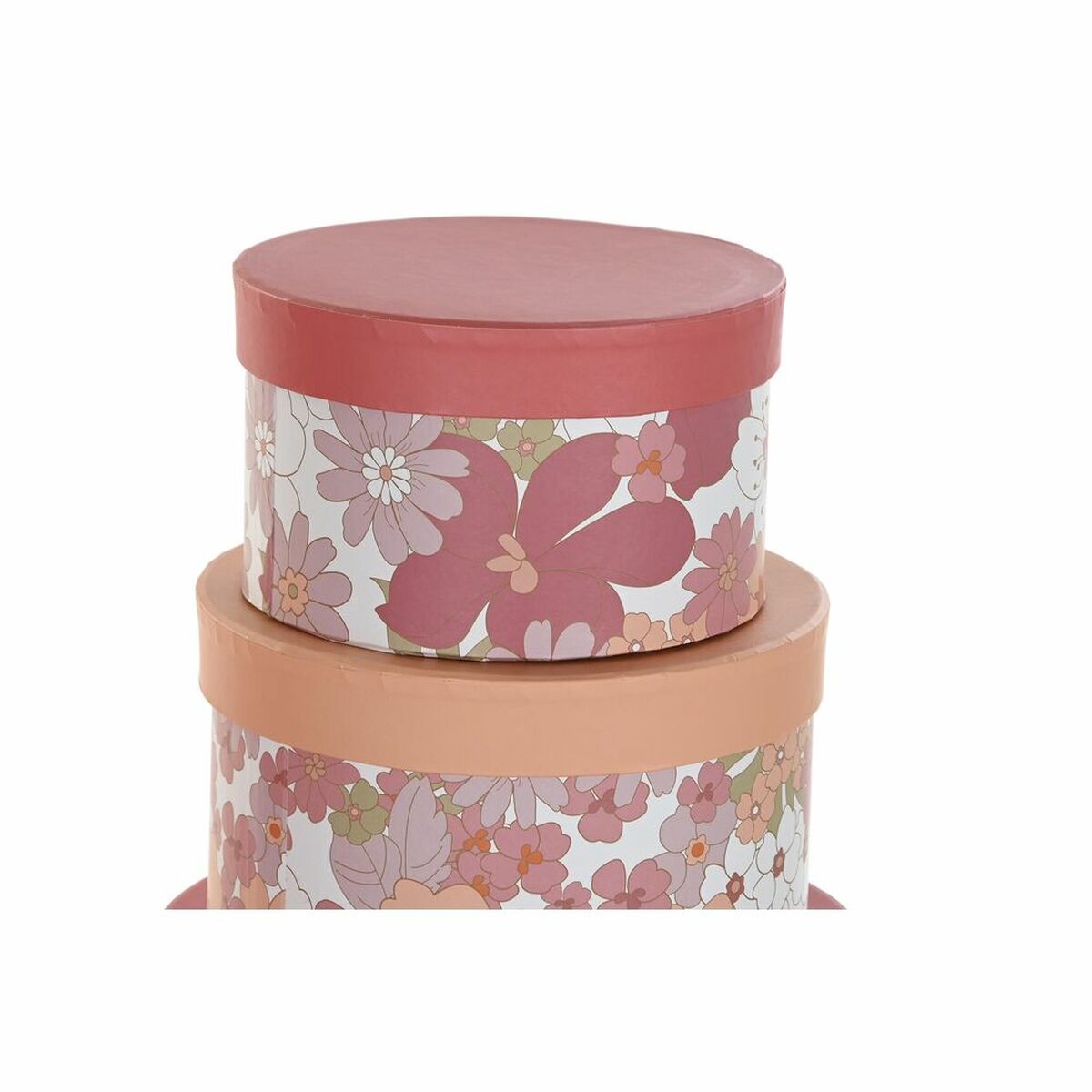 Conjunto de Caixas de Organização Empilháveis DKD Home Decor Bloemen Riscas Fúcsia Branco Pêssego Cartão (37,5 x 37,5 x 18 cm) - EcoNest
