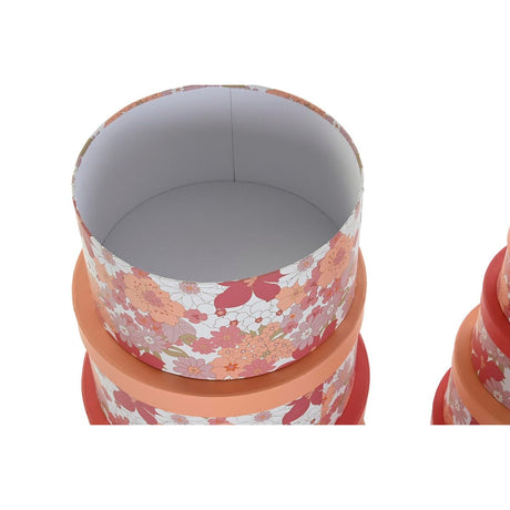 Conjunto de Caixas de Organização Empilháveis DKD Home Decor Bloemen Riscas Fúcsia Branco Pêssego Cartão (37,5 x 37,5 x 18 cm) - EcoNest