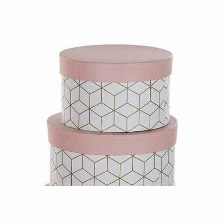 Conjunto de Caixas de Organização Empilháveis DKD Home Decor Redondo Cor de Rosa Cartão - EcoNest