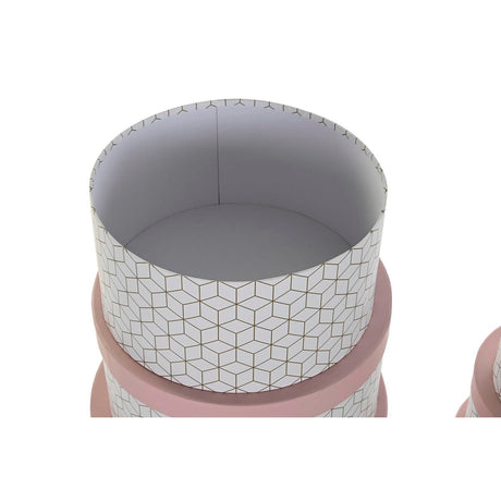 Conjunto de Caixas de Organização Empilháveis DKD Home Decor Redondo Cor de Rosa Cartão - EcoNest