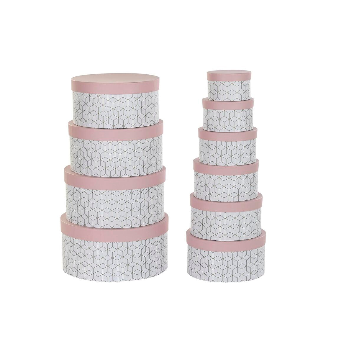 Conjunto de Caixas de Organização Empilháveis DKD Home Decor Redondo Cor de Rosa Cartão - EcoNest