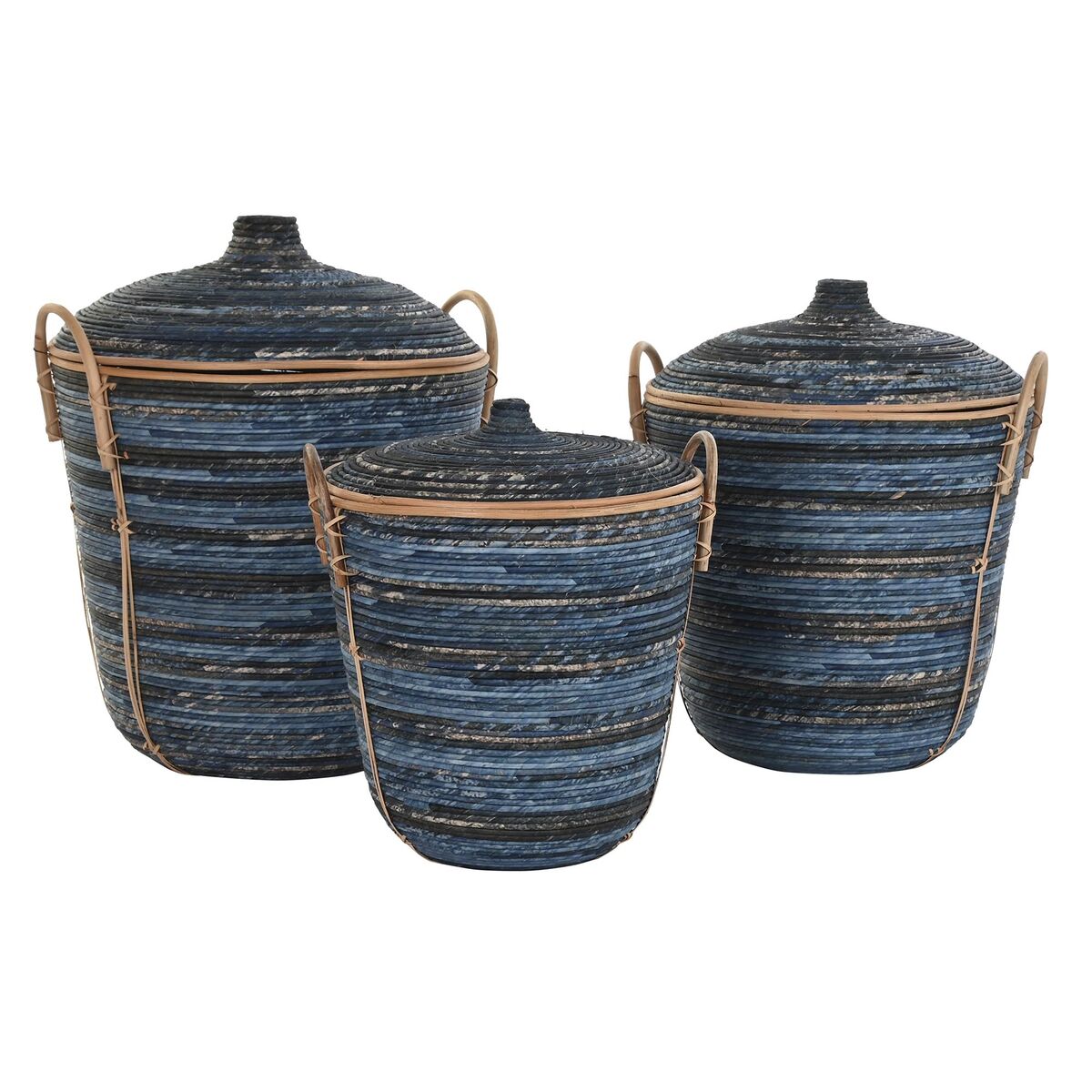 Conjunto de Cestas DKD Home Decor Azul Preto Boho 51 x 51 x 65 cm - EcoNest