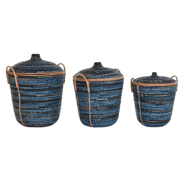 Conjunto de Cestas DKD Home Decor Azul Preto Boho 51 x 51 x 65 cm - EcoNest