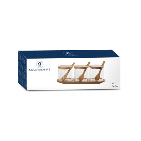 Açucareiro DKD Home Decor Básico Transparente Natural Bambu 3 Peças 8,5 cm 29 x 10 x 10 cm - EcoNest