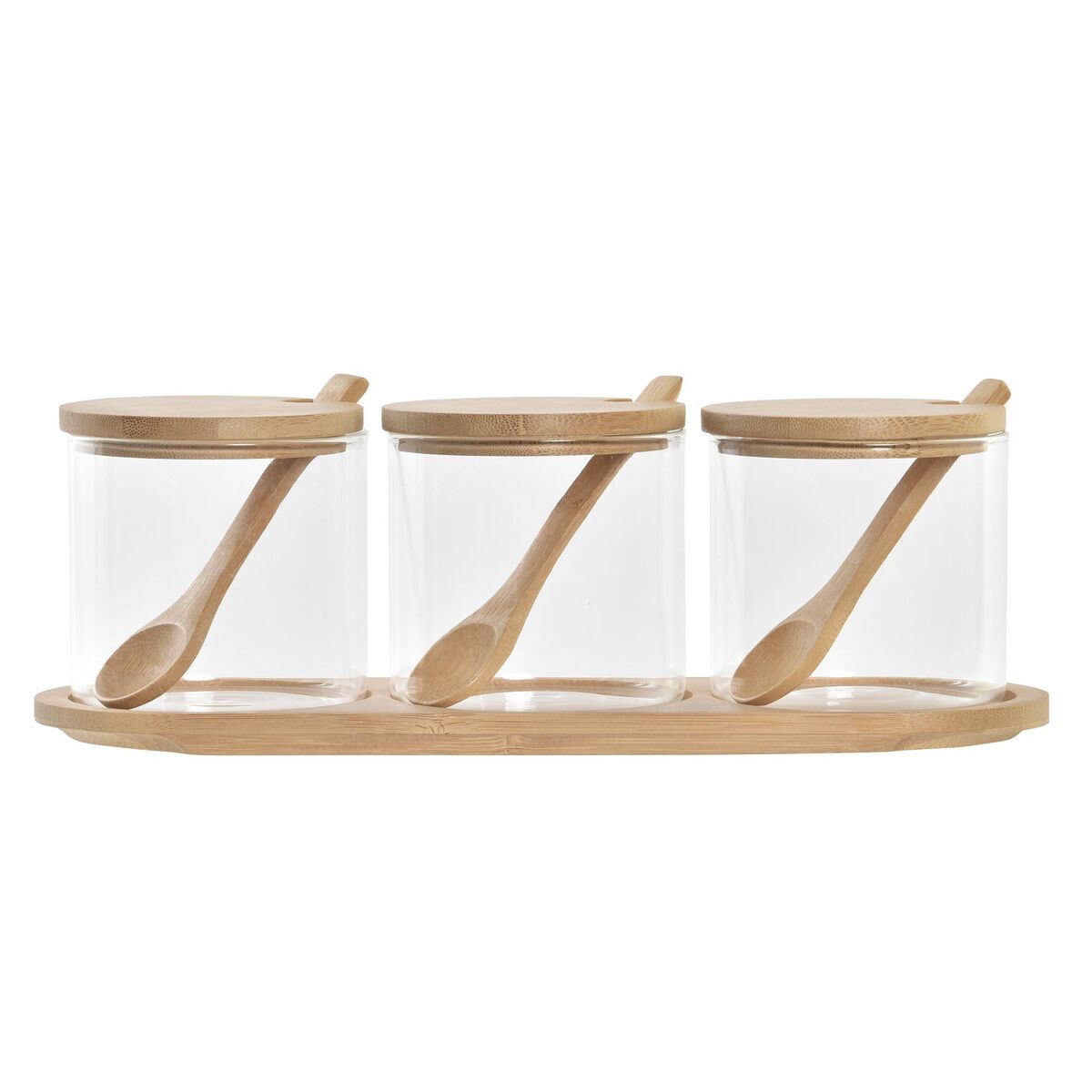 Açucareiro DKD Home Decor Básico Transparente Natural Bambu 3 Peças 8,5 cm 29 x 10 x 10 cm - EcoNest