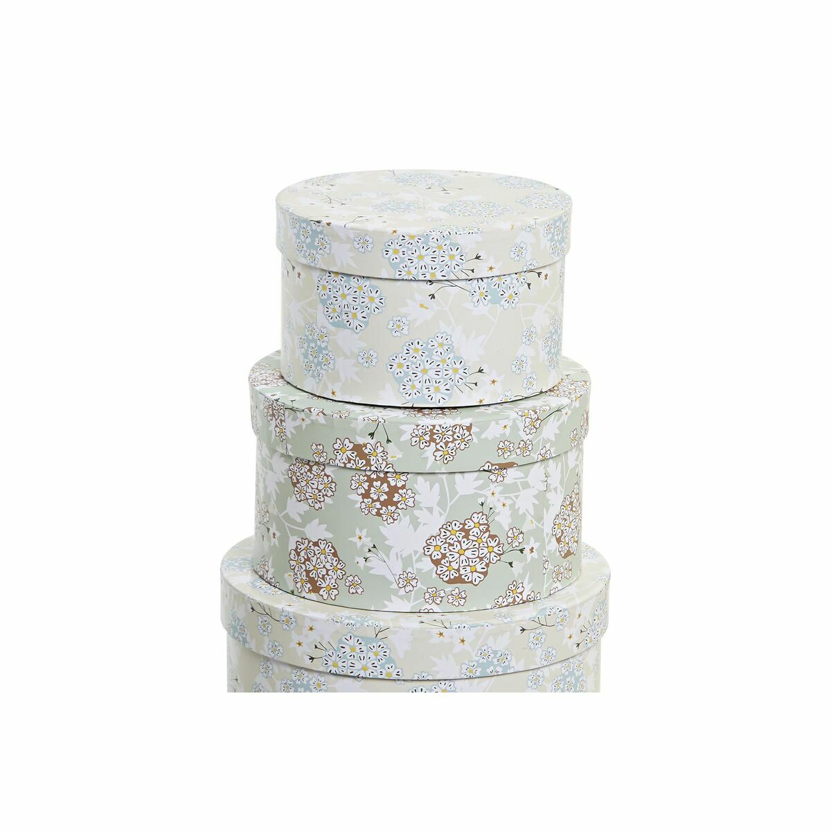 Conjunto de Caixas de Organização Empilháveis DKD Home Decor Bege Verde Cartão (37,5 x 37,5 x 18 cm) - EcoNest