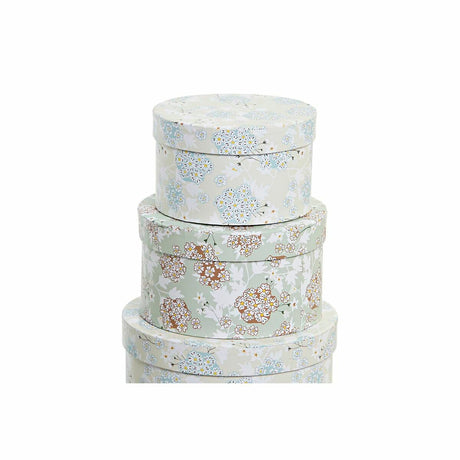 Conjunto de Caixas de Organização Empilháveis DKD Home Decor Bege Verde Cartão (37,5 x 37,5 x 18 cm) - EcoNest