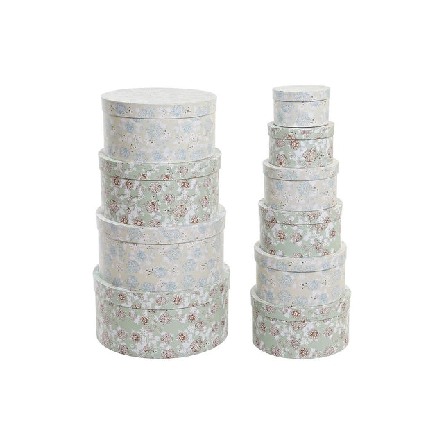 Conjunto de Caixas de Organização Empilháveis DKD Home Decor Bege Verde Cartão (37,5 x 37,5 x 18 cm) - EcoNest