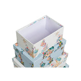 Conjunto de Caixas de Organização Empilháveis DKD Home Decor Azul Branco Bloemen Cartão (43,5 x 33,5 x 15,5 cm) - EcoNest