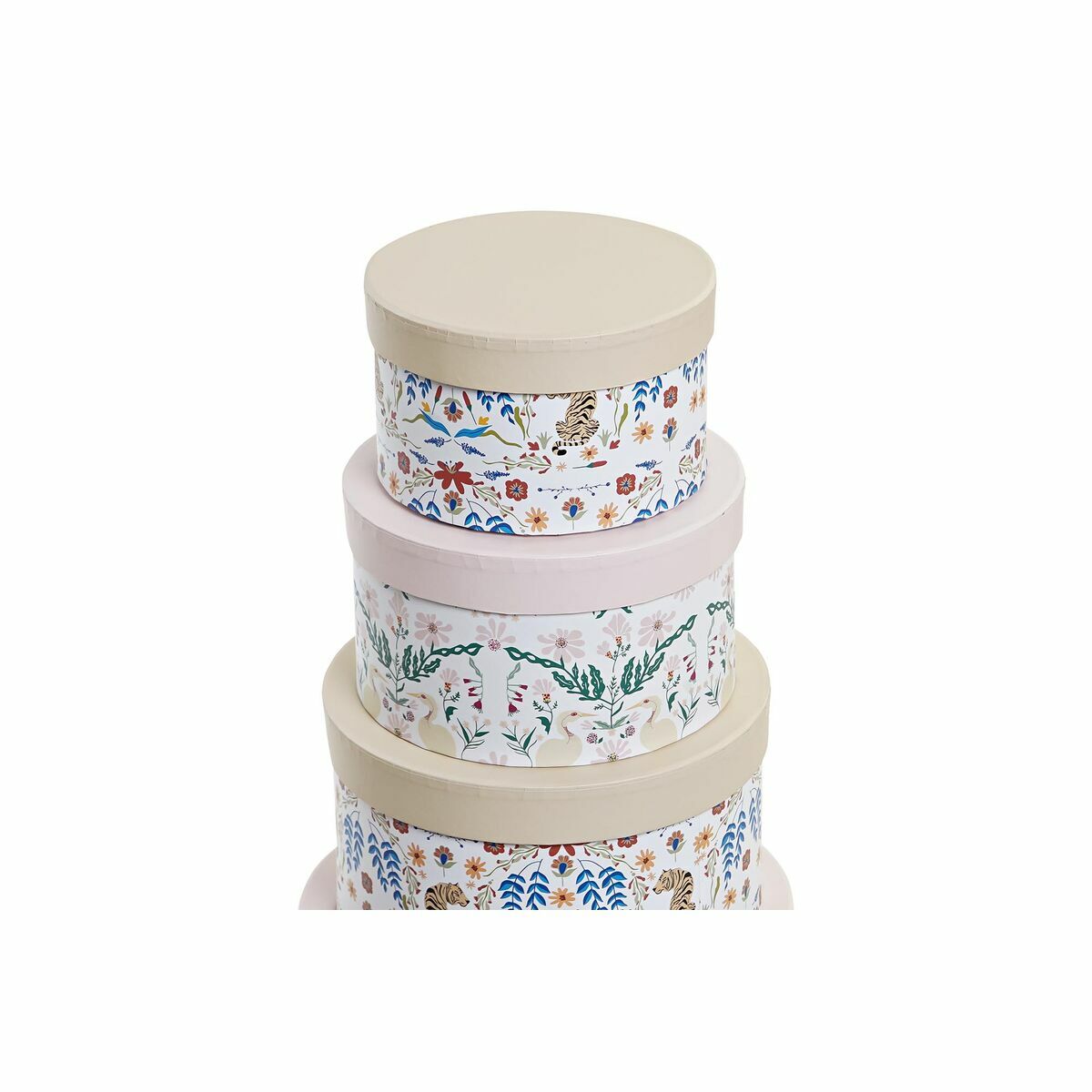 Conjunto de Caixas de Organização Empilháveis DKD Home Decor animais Redondo Bloemen Cartão (37,5 x 37,5 x 18 cm) - EcoNest