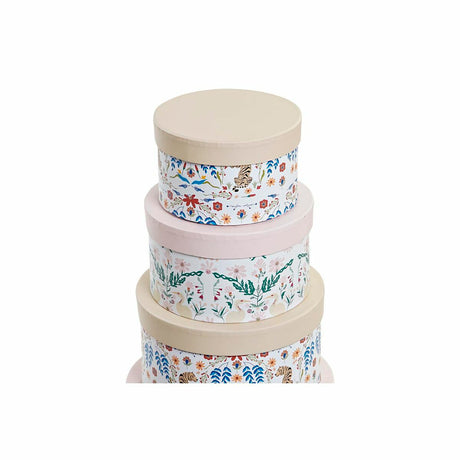 Conjunto de Caixas de Organização Empilháveis DKD Home Decor animais Redondo Bloemen Cartão (37,5 x 37,5 x 18 cm) - EcoNest