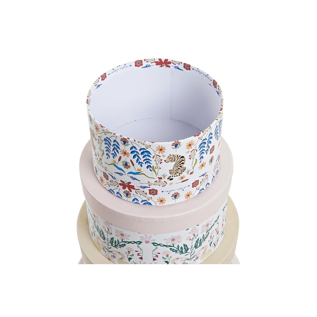 Conjunto de Caixas de Organização Empilháveis DKD Home Decor animais Redondo Bloemen Cartão (37,5 x 37,5 x 18 cm) - EcoNest