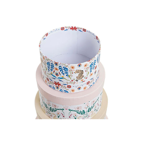 Conjunto de Caixas de Organização Empilháveis DKD Home Decor animais Redondo Bloemen Cartão (37,5 x 37,5 x 18 cm) - EcoNest